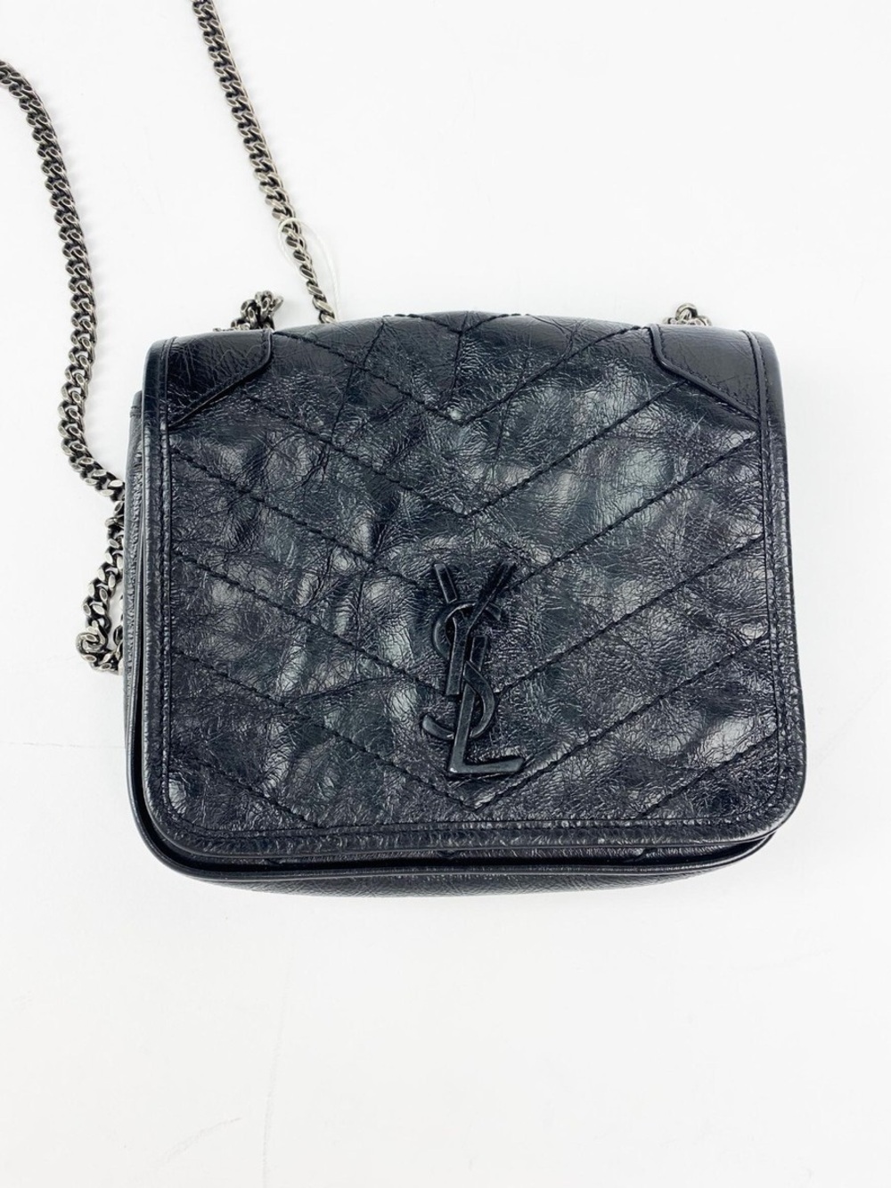 Saint Laurent YSL Black Crinkled Matelasse Niki Leather Crossbody Chain Bag